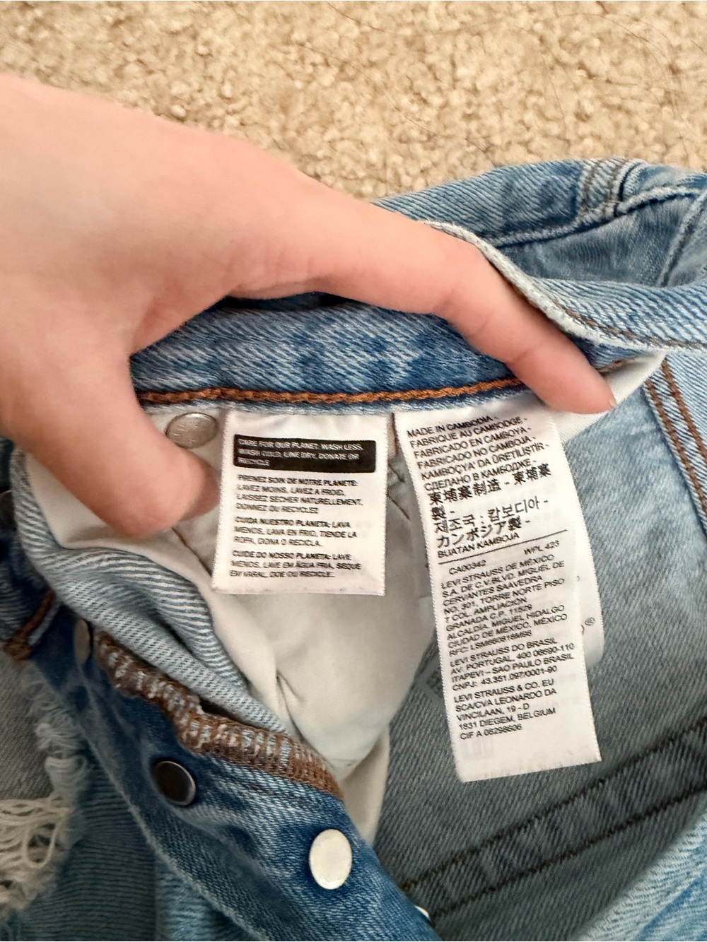 Levi's Light Blue Distressed Denim Cutoff Cotton Shorts - Picture 4 of 6